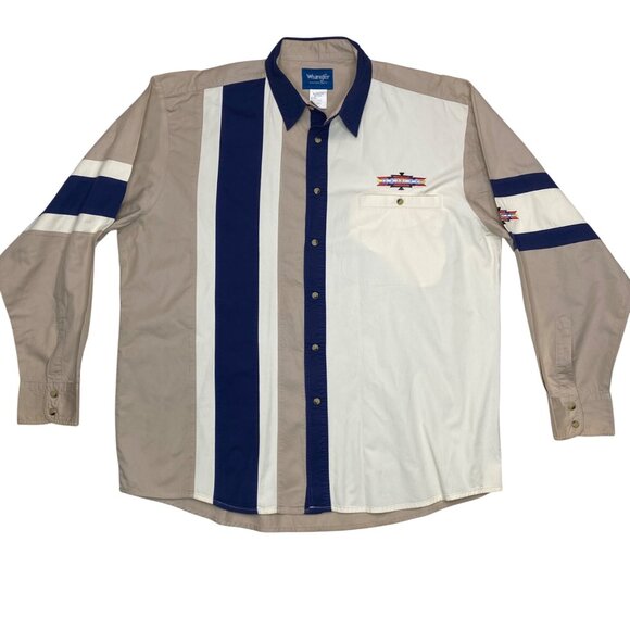 Wrangler Other - VTG Wrangler Beige/Blue Color block Embroidered southwestern Snap shirt XL